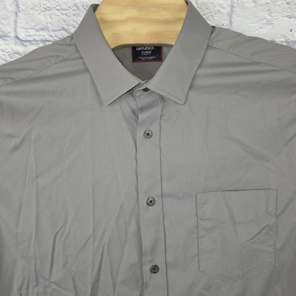 UNTUCKit Men Gray Performance Gironde Long Sleeve Button Stretch Shirt Size XL‎